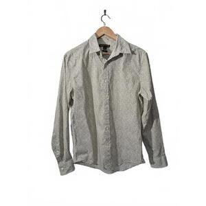 Michael Kors Mens Slim Fit Button Front Dress Shirt White Green Leaf Print Cotto